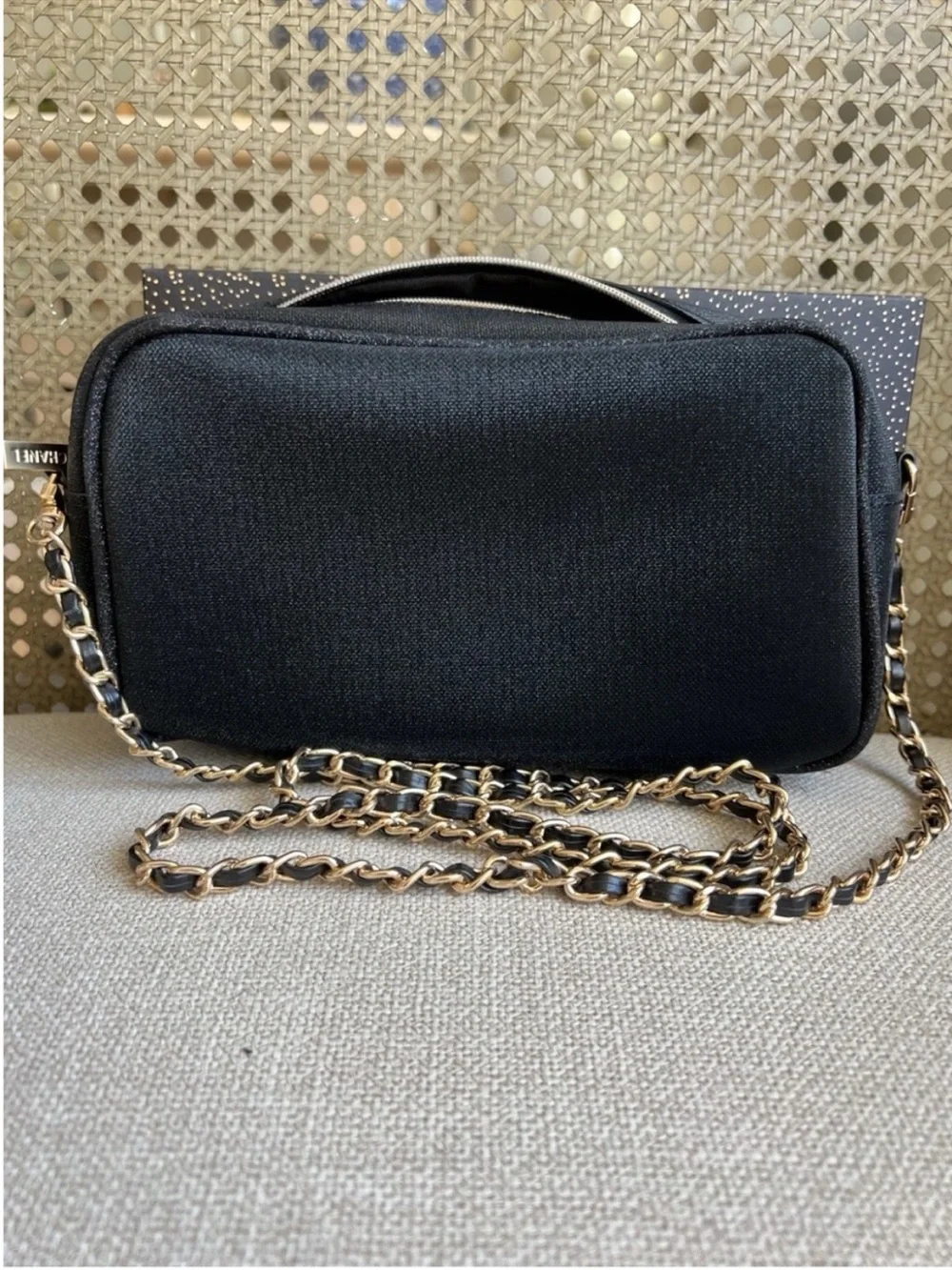 Chanel Black Cosmetic Pouch with Gold Logo VIP GWP